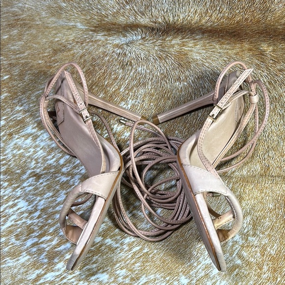 GUC SCHUTZ US 5.5B Tan Stiletto Heel Ankle Wrap Leather Stiletto Sandal Summer - Picture 11 of 15